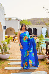 Barkha Blue Satin Silk Saree